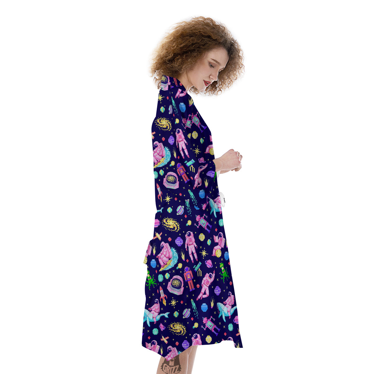 Space Astronaut 8 Bit Print Pattern Kimono-grizzshop