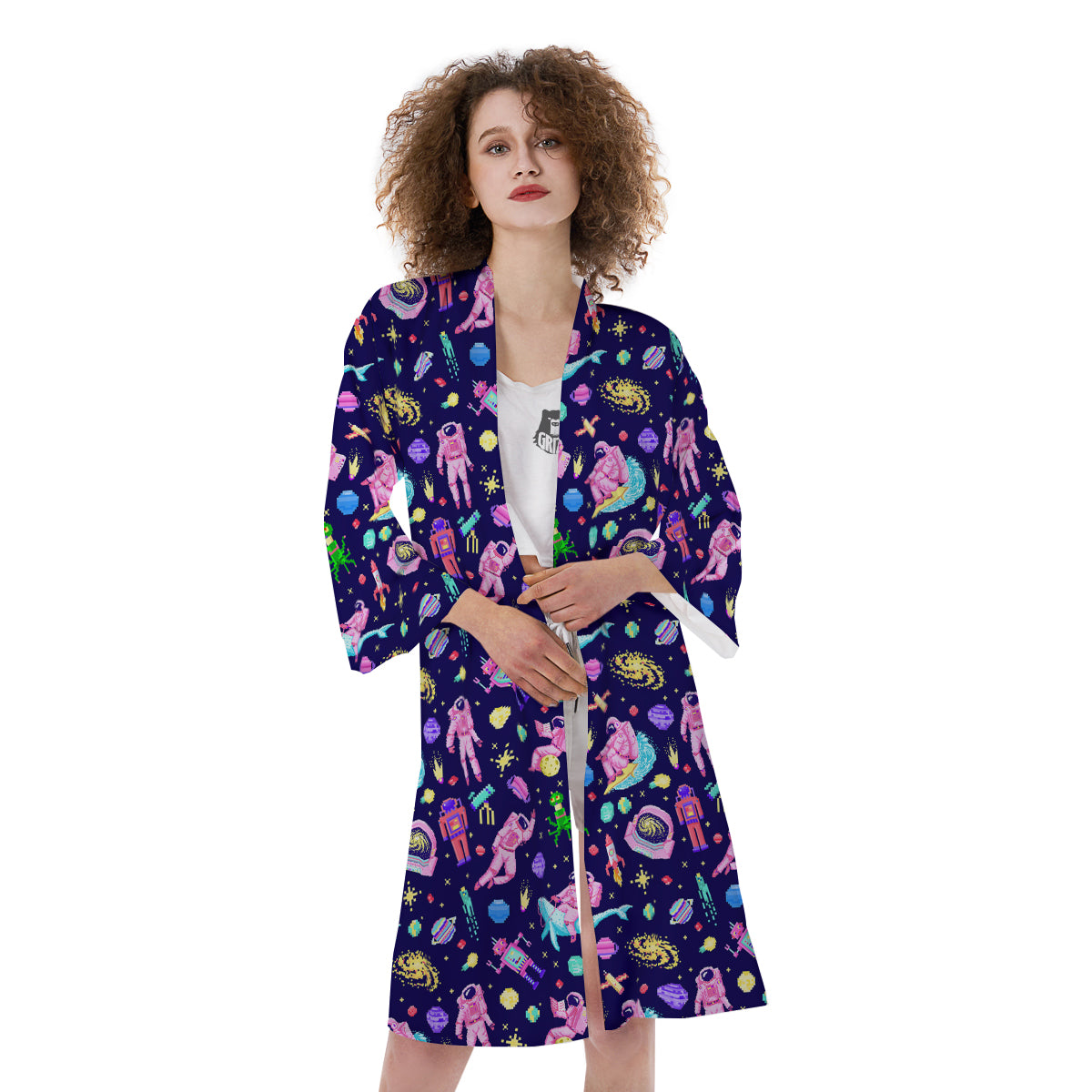 Space Astronaut 8 Bit Print Pattern Kimono-grizzshop