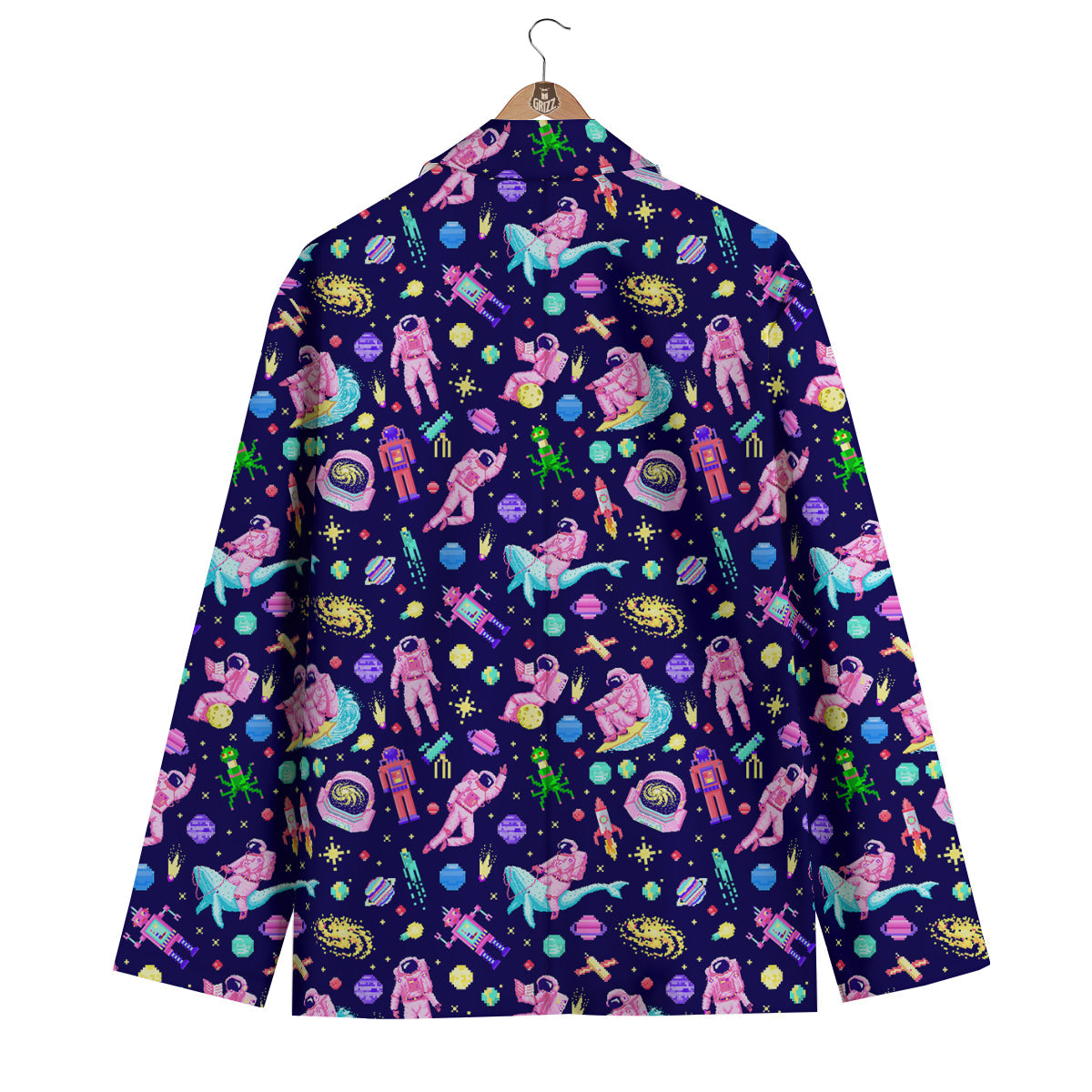 Space Astronaut 8 Bit Print Pattern Men's Blazer-grizzshop