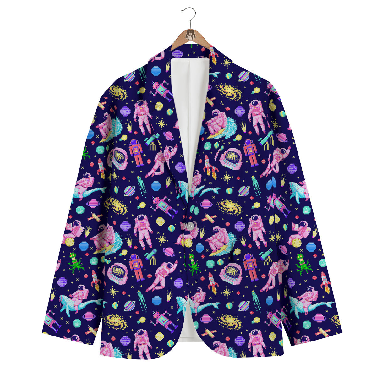 Space Astronaut 8 Bit Print Pattern Men's Blazer-grizzshop