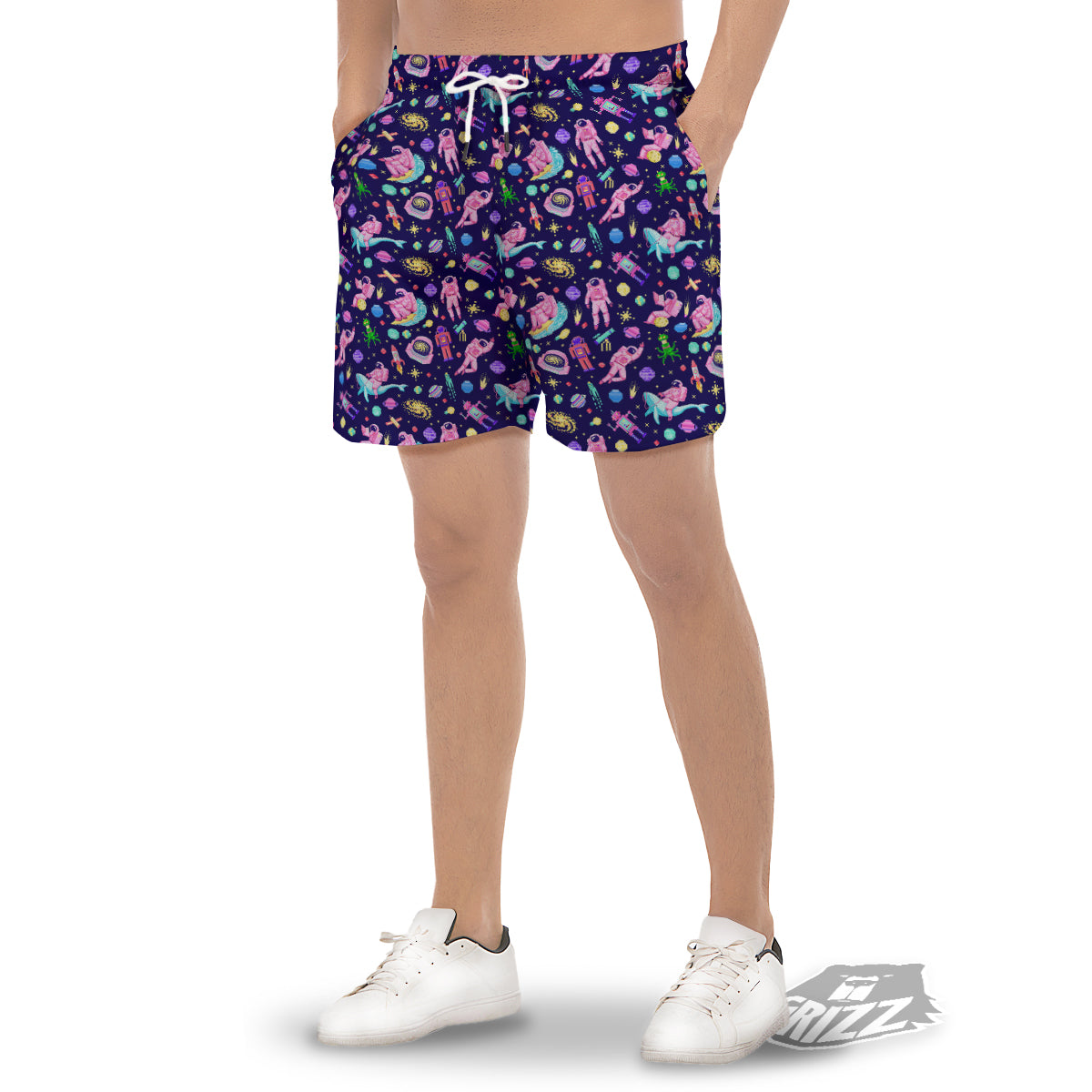 Space Astronaut 8 Bit Print Pattern Men's Gym Shorts-grizzshop