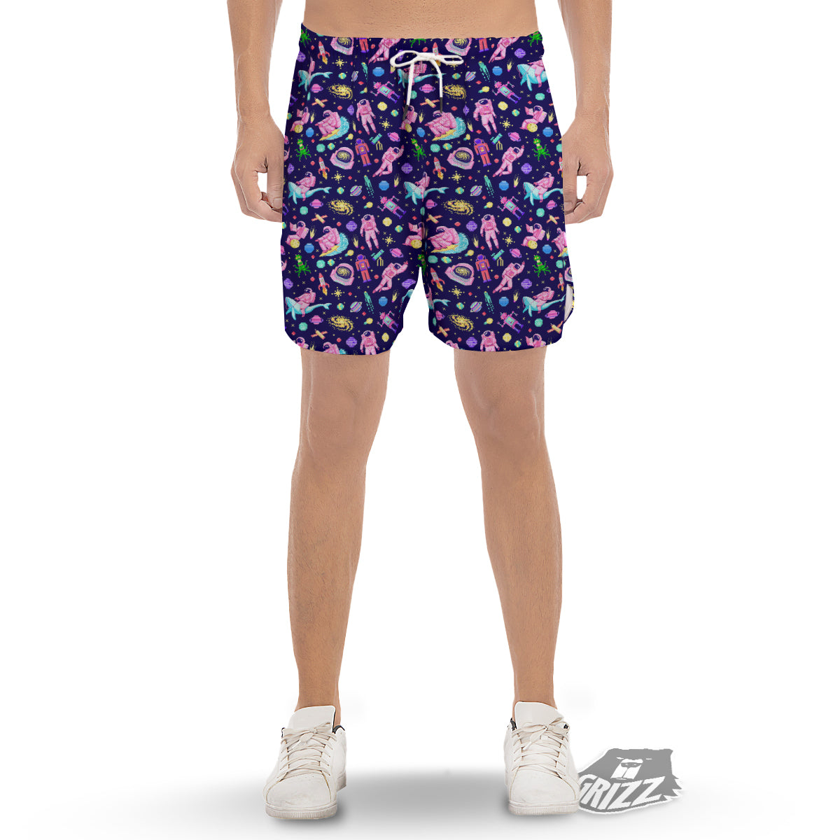 Space Astronaut 8 Bit Print Pattern Men's Gym Shorts-grizzshop