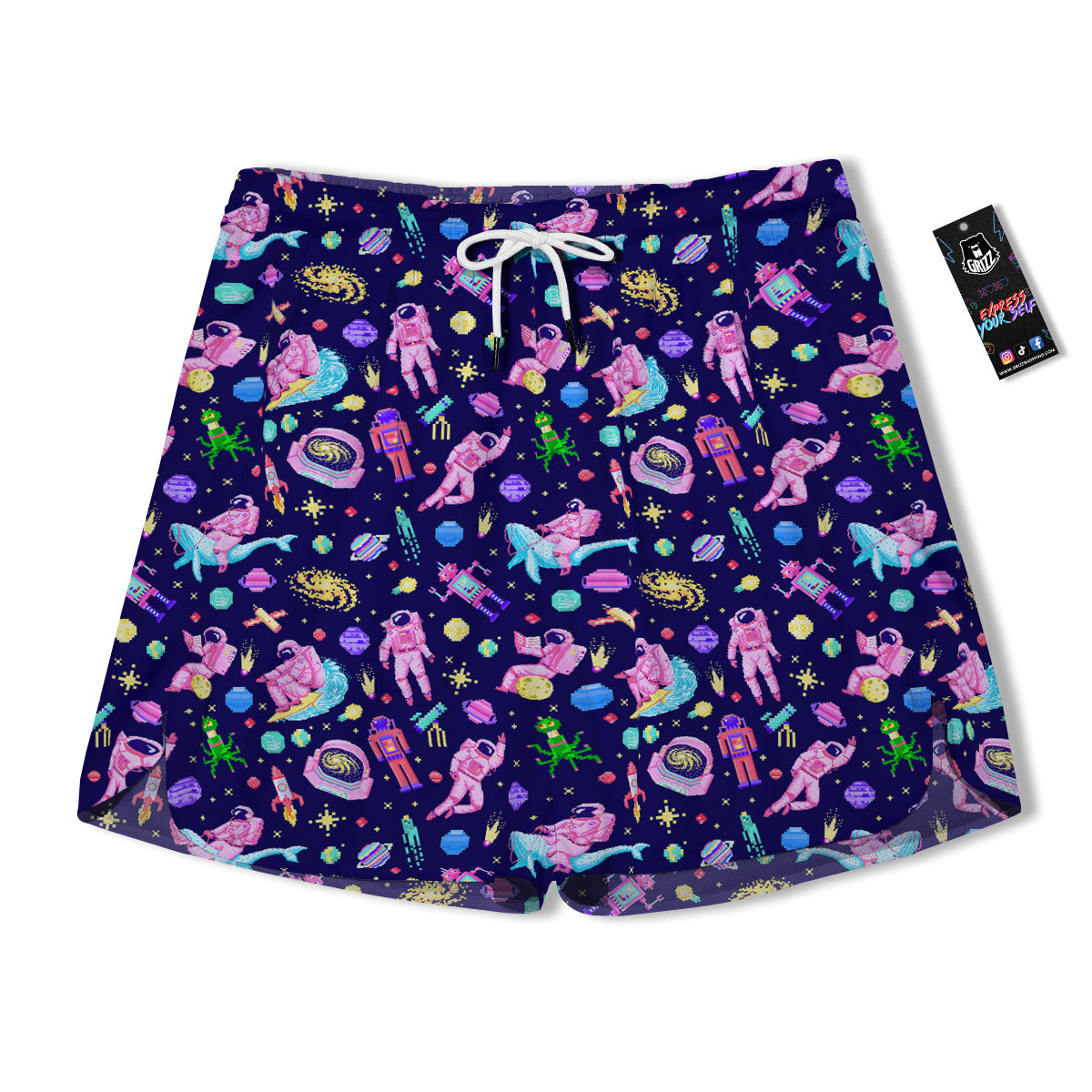 Space Astronaut 8 Bit Print Pattern Men's Running Shorts-grizzshop