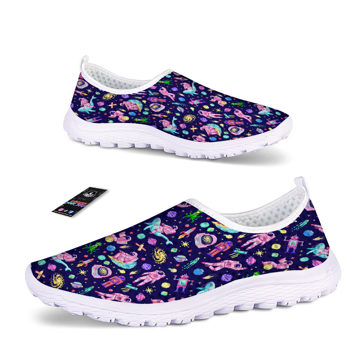 Space Astronaut 8 Bit Print Pattern Nurse Shoes-grizzshop