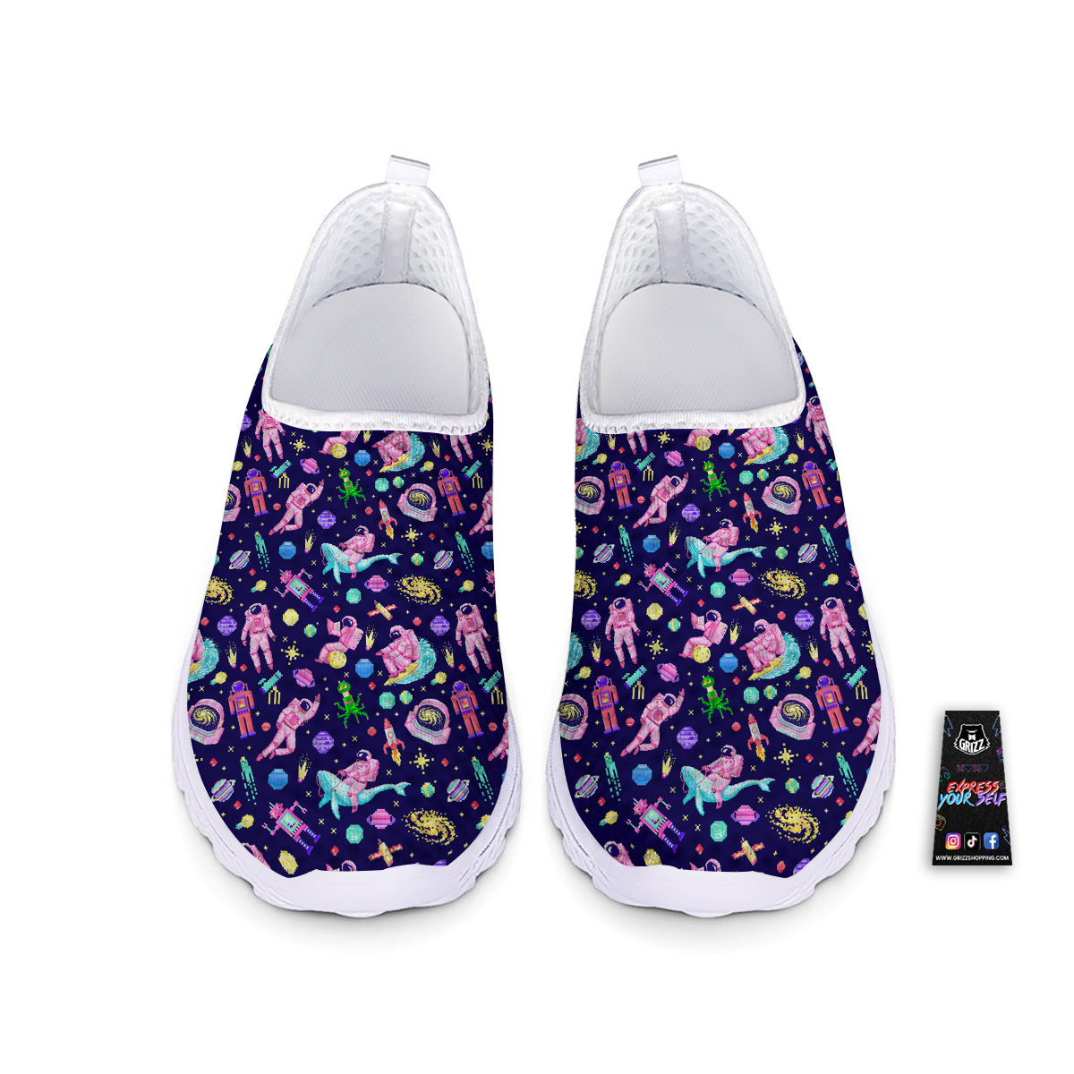 Space Astronaut 8 Bit Print Pattern Nurse Shoes-grizzshop