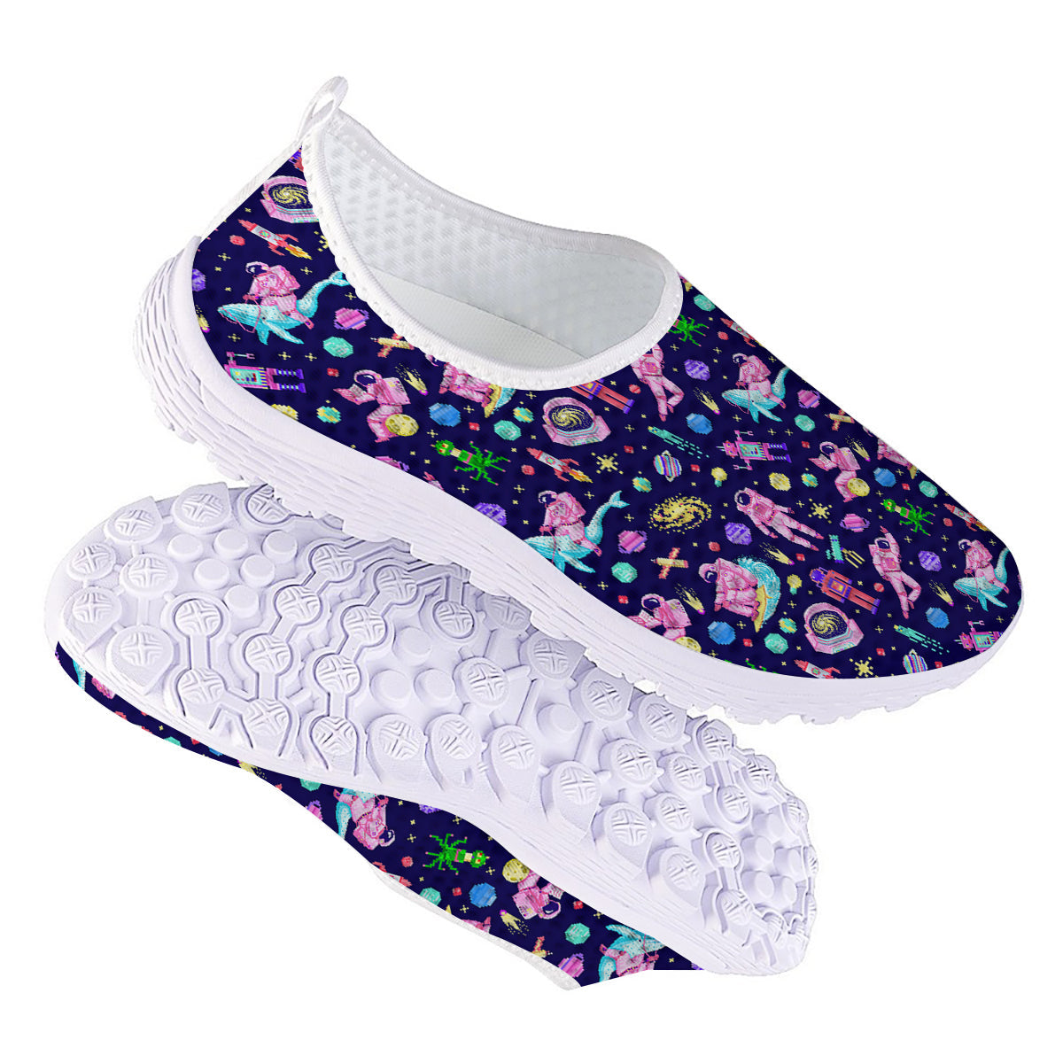 Space Astronaut 8 Bit Print Pattern Nurse Shoes-grizzshop