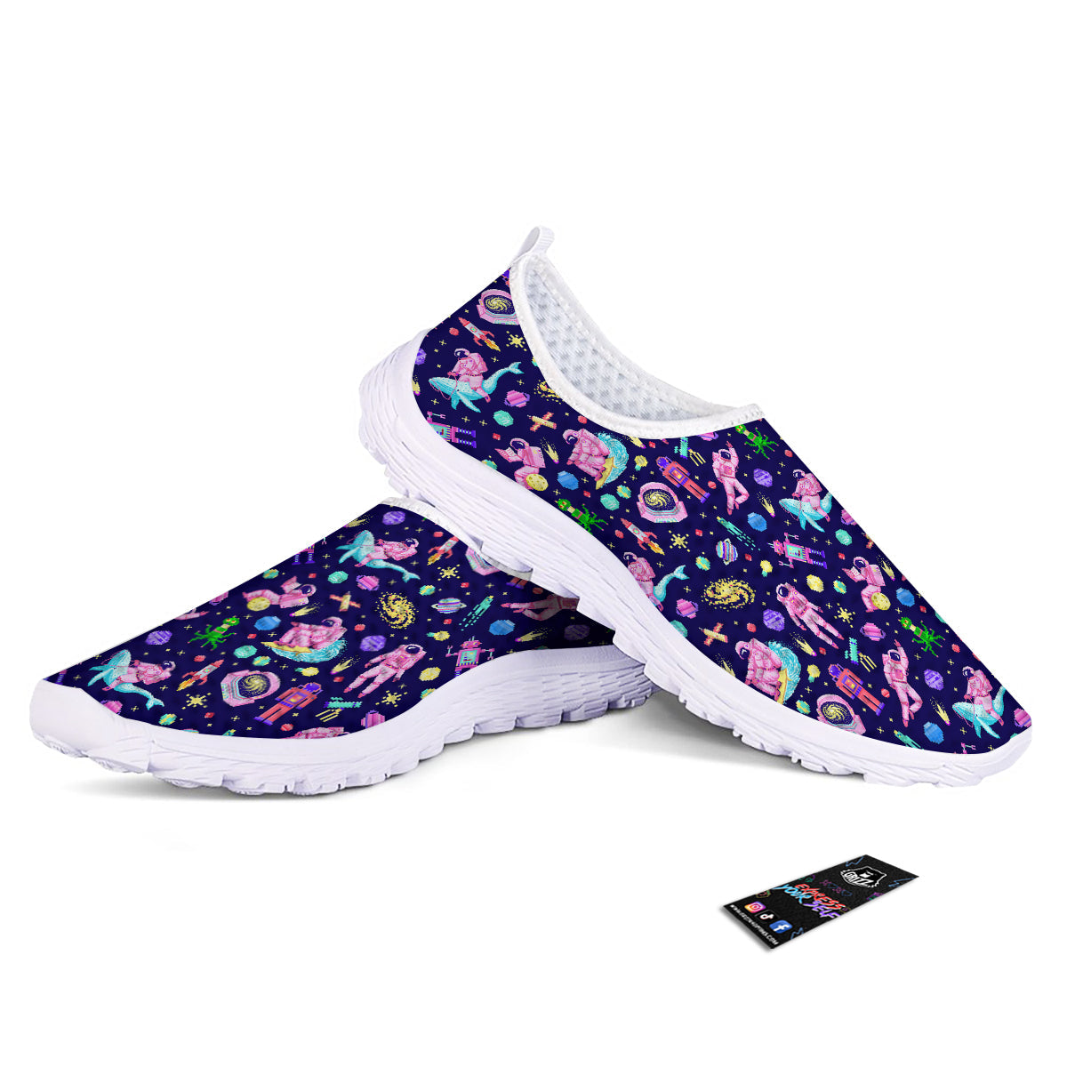 Space Astronaut 8 Bit Print Pattern Nurse Shoes-grizzshop
