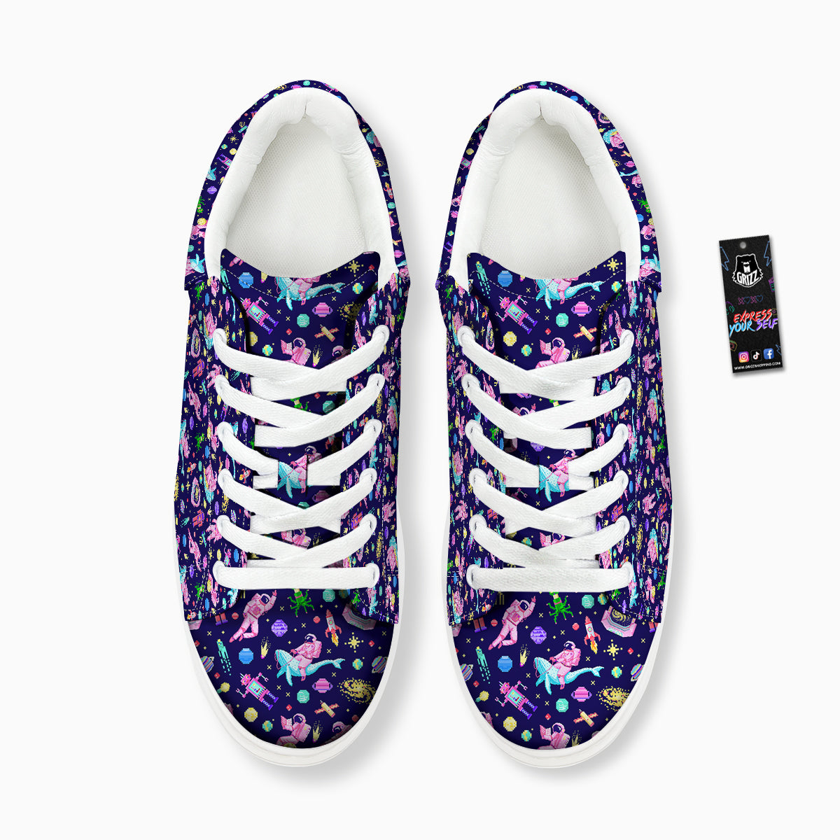 Space Astronaut 8 Bit Print Pattern Platform Shoes-grizzshop