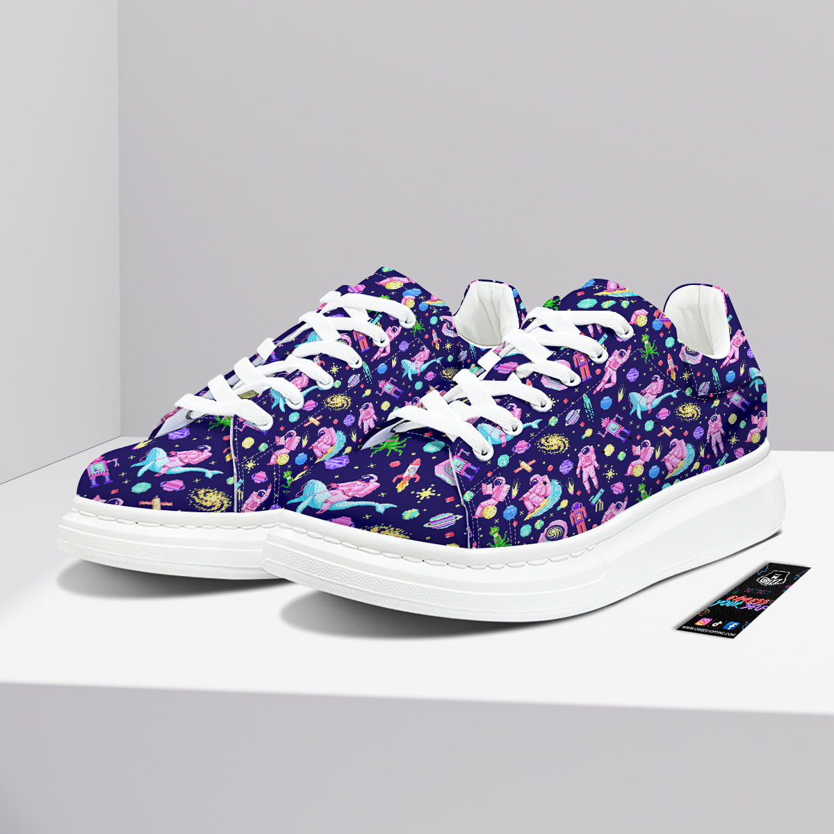 Space Astronaut 8 Bit Print Pattern Platform Shoes-grizzshop