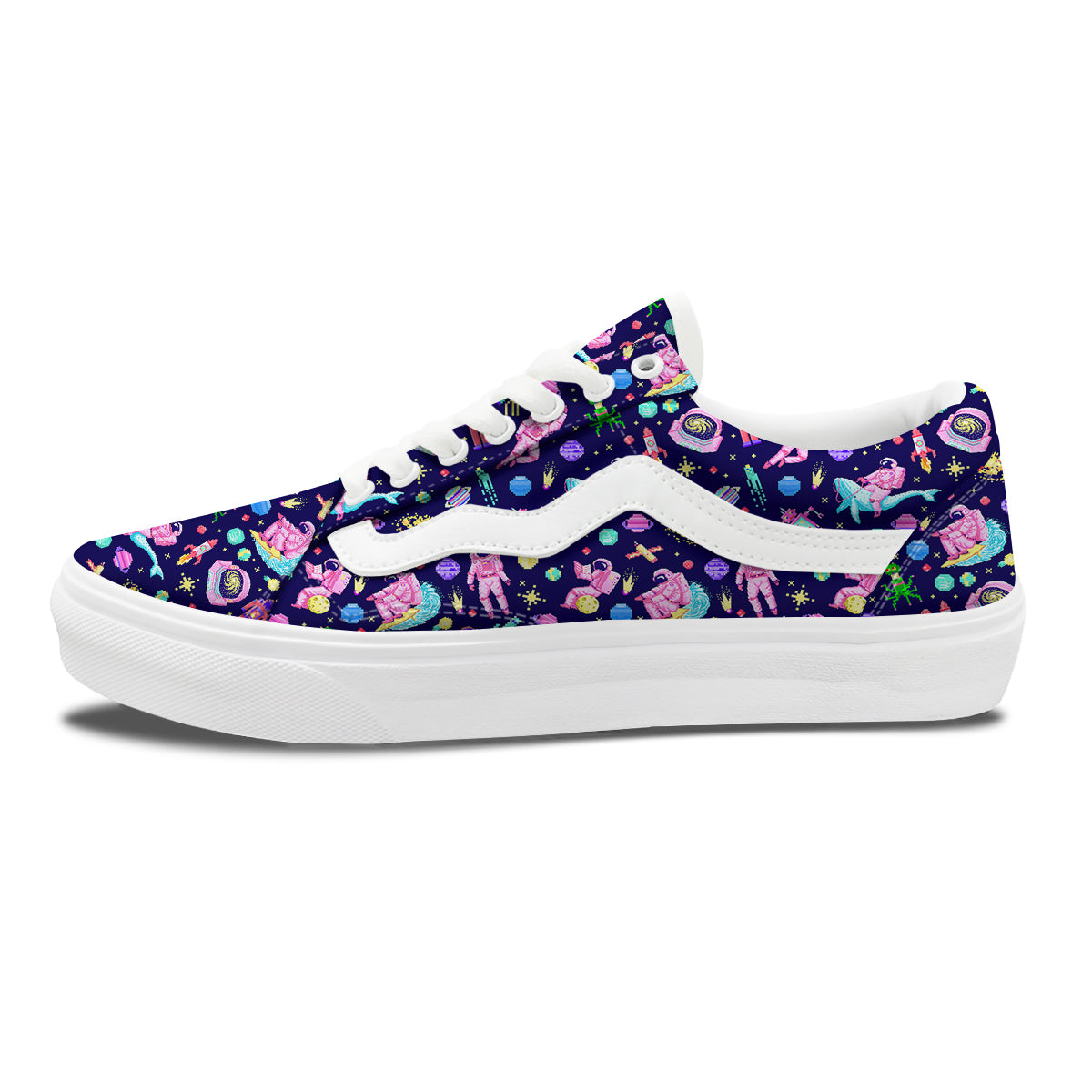 Space Astronaut 8 Bit Print Pattern Skate Shoes-grizzshop