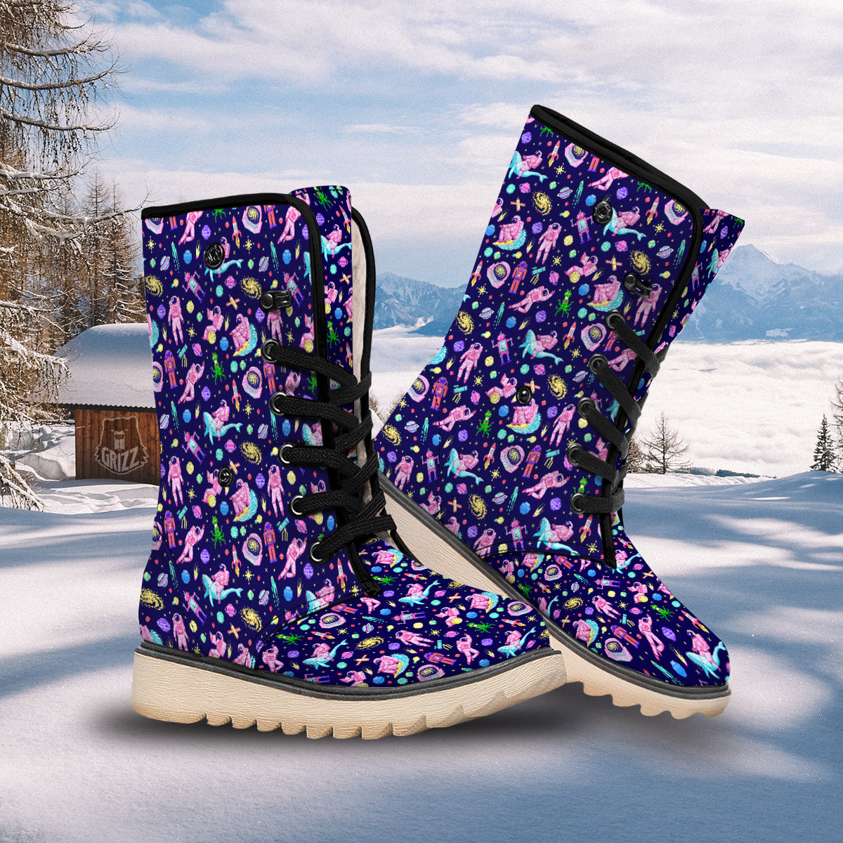 Space Astronaut 8 Bit Print Pattern Snow Boots-grizzshop
