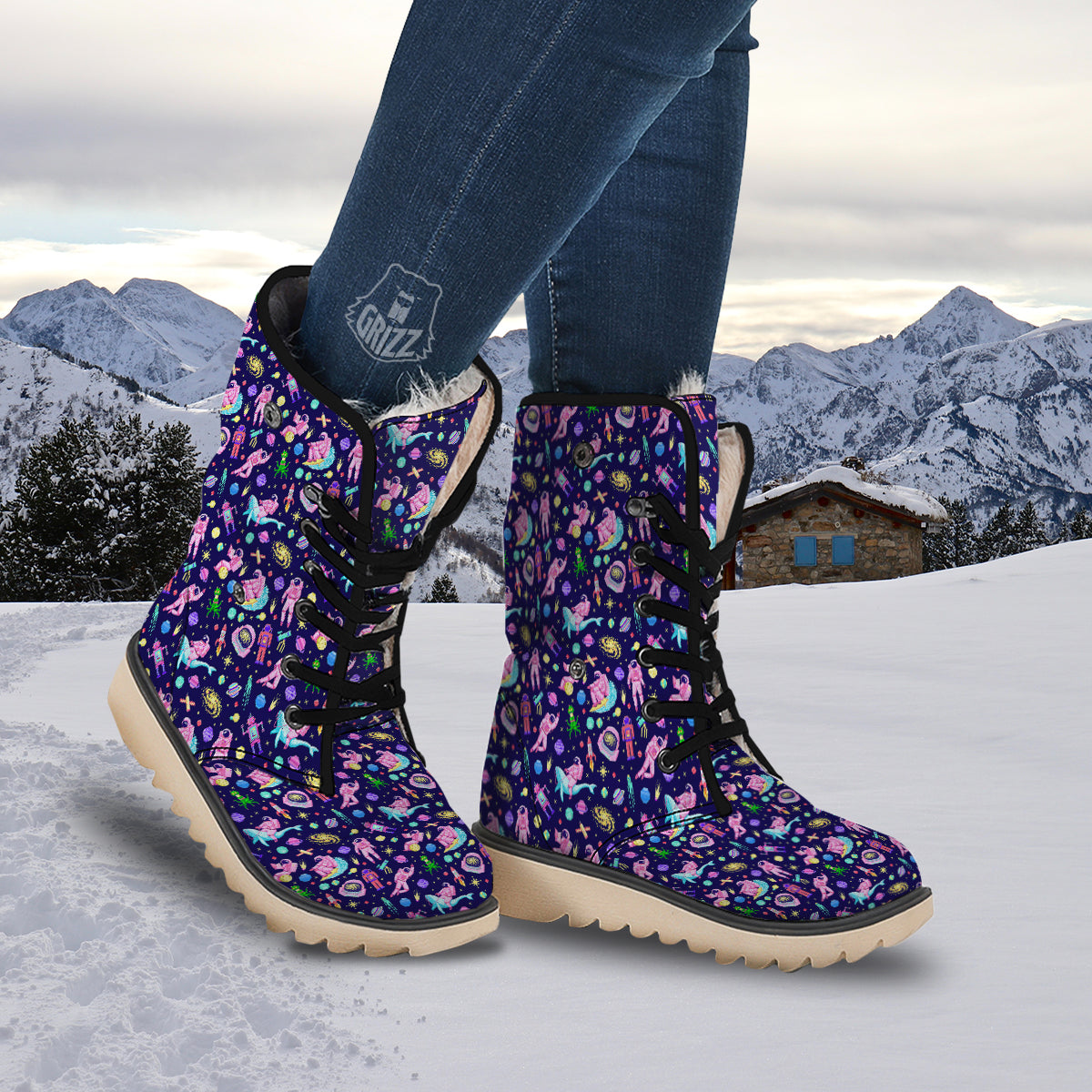 Space Astronaut 8 Bit Print Pattern Snow Boots-grizzshop