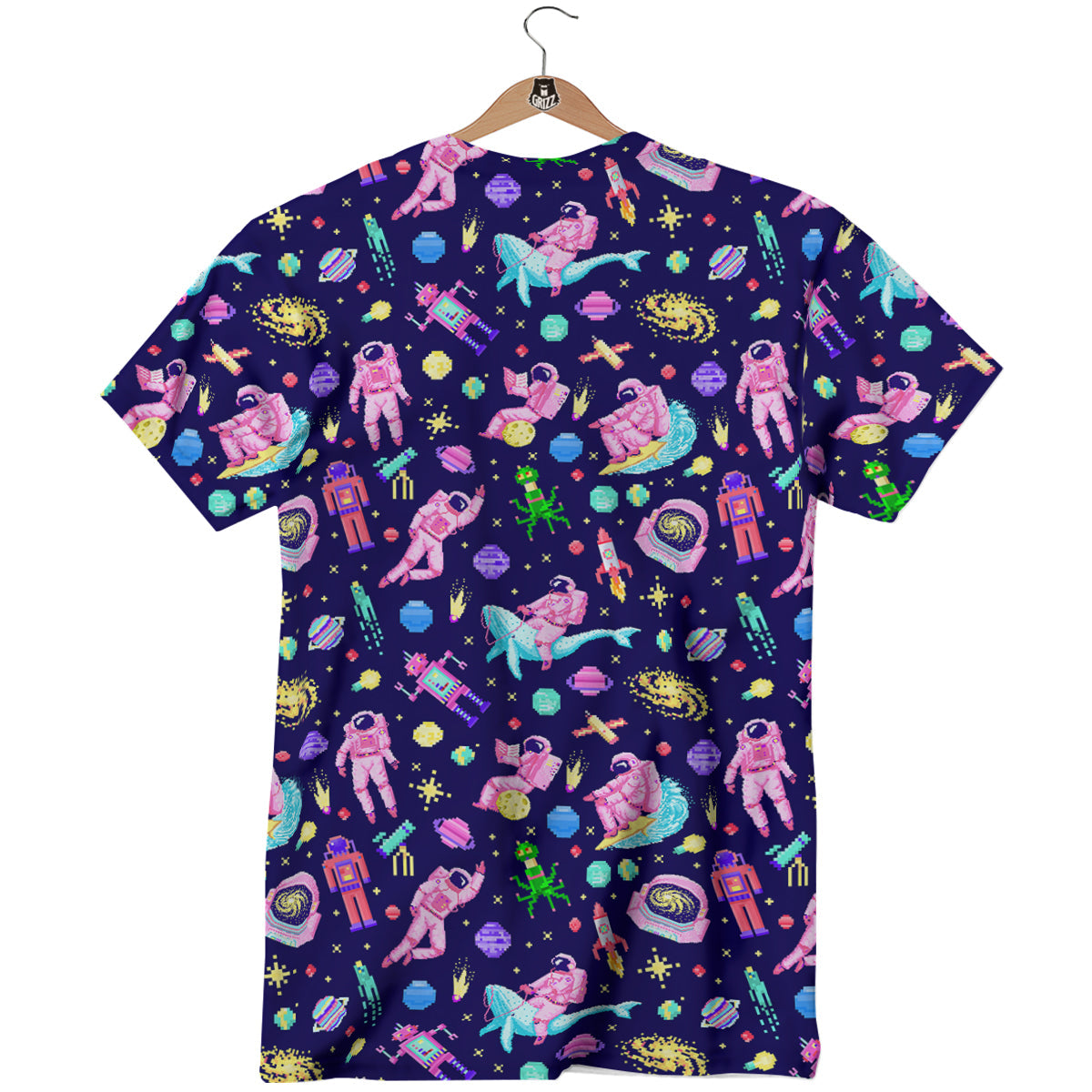 Space Astronaut 8 Bit Print Pattern T-Shirt-grizzshop