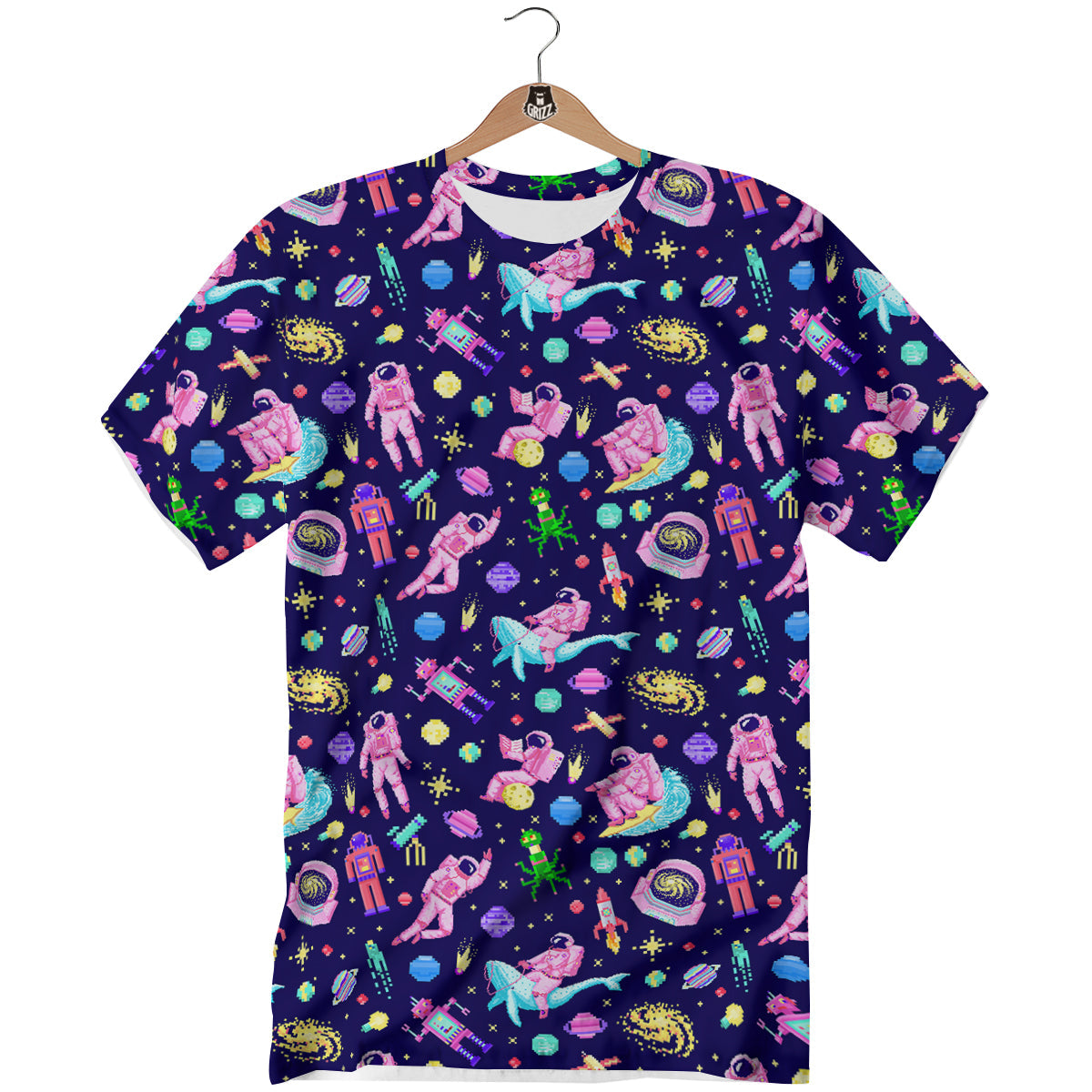 Space Astronaut 8 Bit Print Pattern T-Shirt-grizzshop