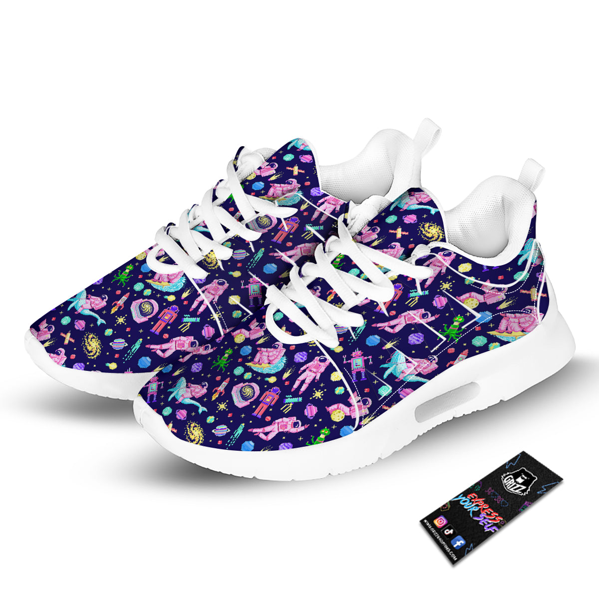 Space Astronaut 8 Bit Print Pattern Tennis Shoes-grizzshop