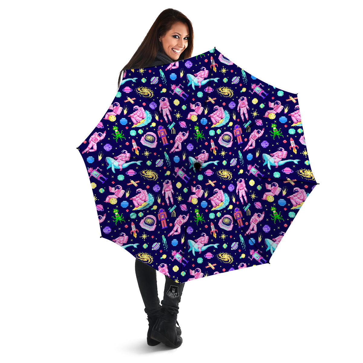 Space Astronaut 8 Bit Print Pattern Umbrella-grizzshop
