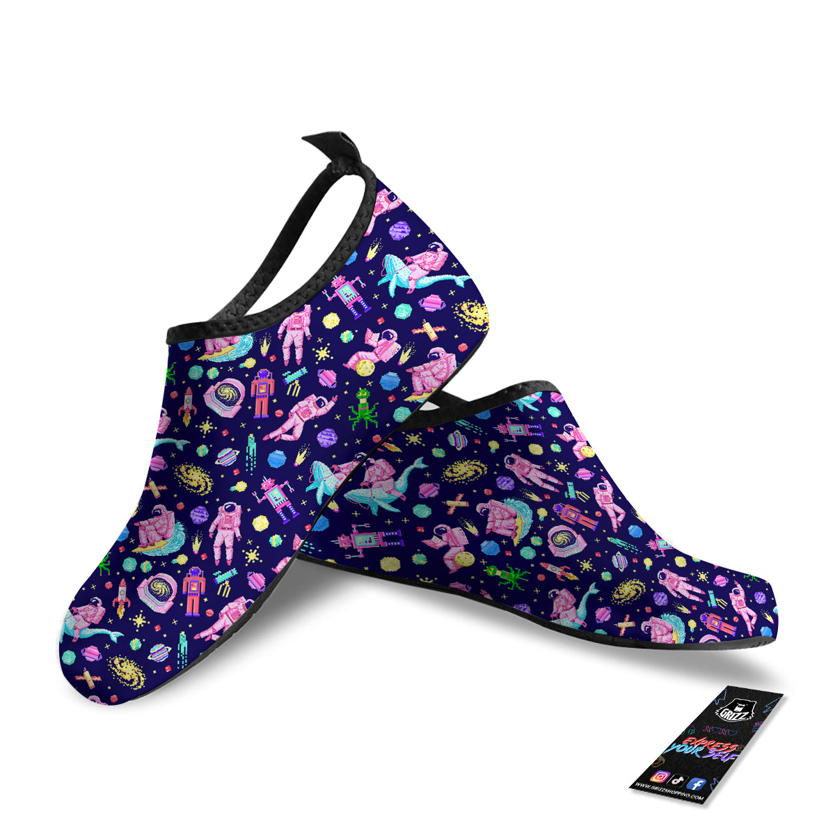 Space Astronaut 8 Bit Print Pattern Water Shoes-grizzshop