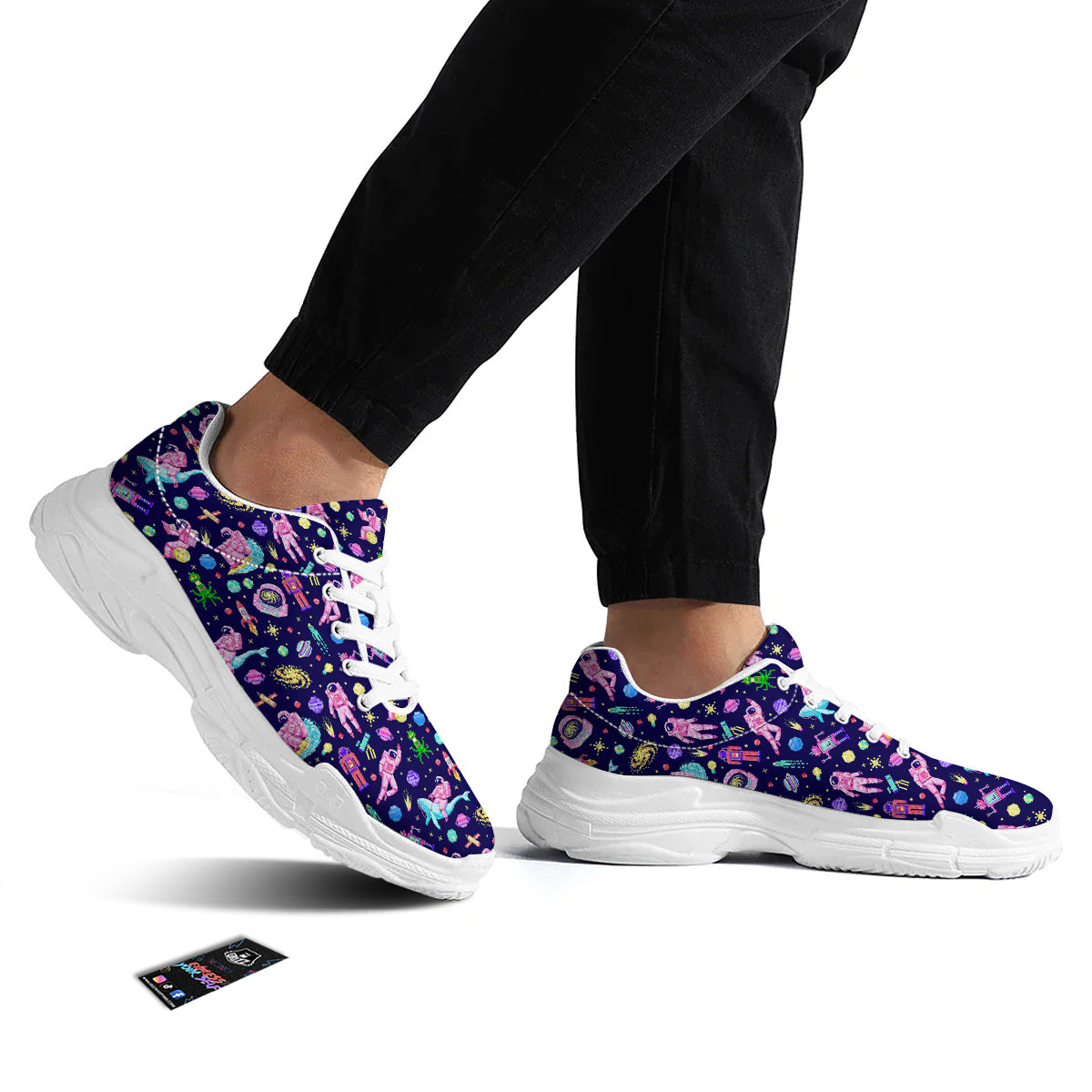Space Astronaut 8 Bit Print Pattern White Chunky Shoes-grizzshop