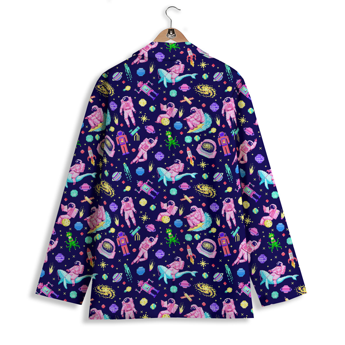 Space Astronaut 8 Bit Print Pattern Women's Blazer-grizzshop