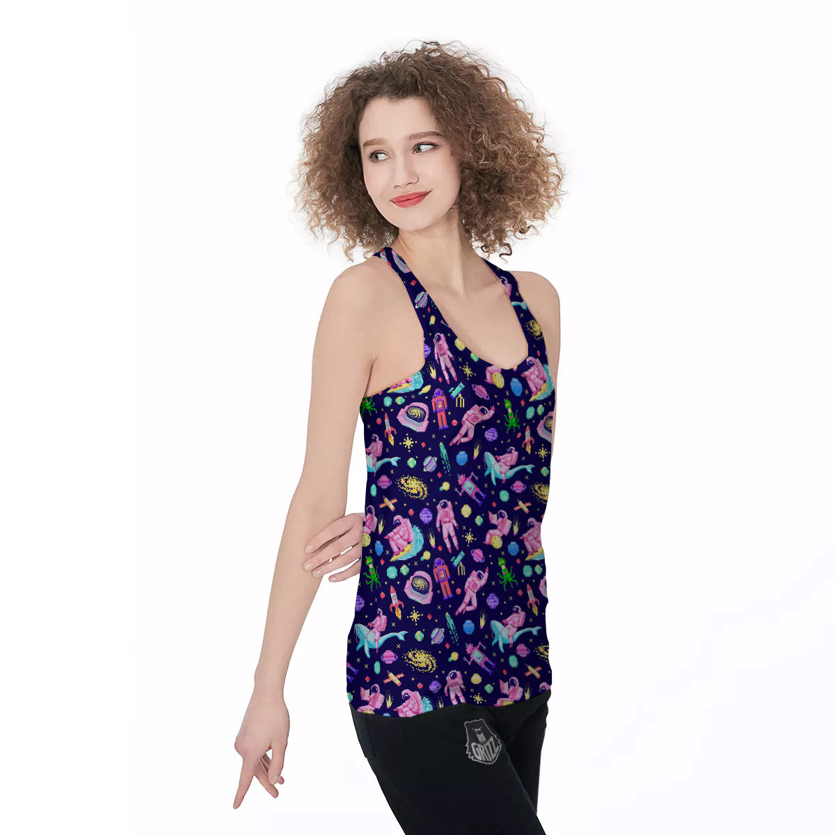 Space Astronaut 8 Bit Print Pattern Women's Racerback Tank Top-grizzshop