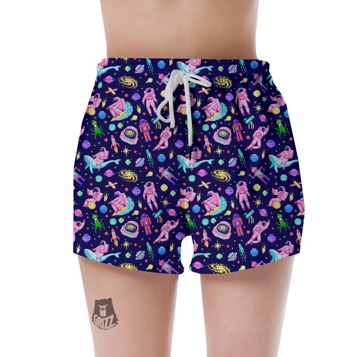 Space Astronaut 8 Bit Print Pattern Women's Shorts-grizzshop