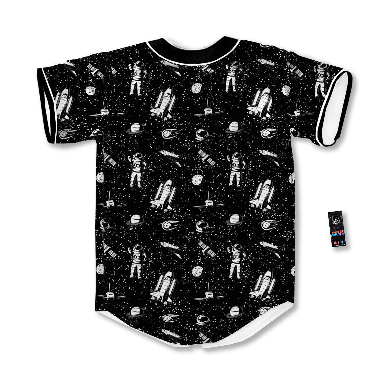 Space Astronaut Black Print Pattern Baseball Jersey-grizzshop