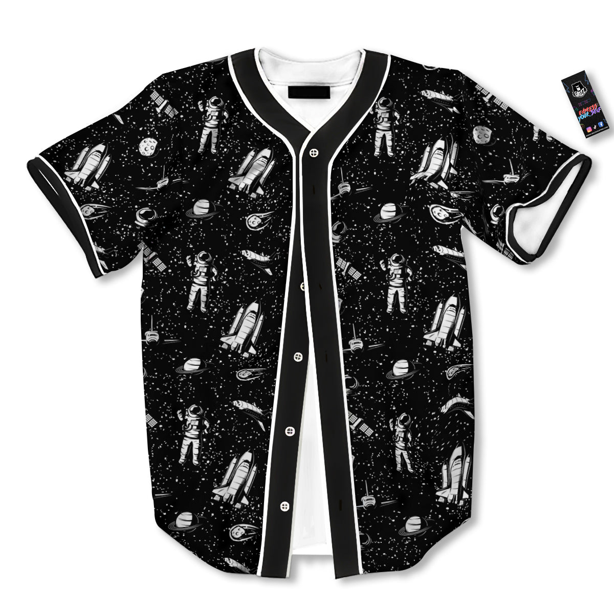 Space Astronaut Black Print Pattern Baseball Jersey-grizzshop