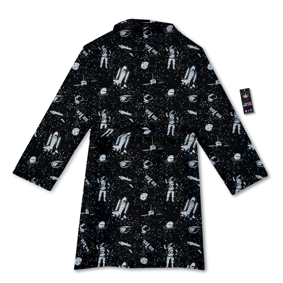 Space Astronaut Black Print Pattern Bathrobe-grizzshop