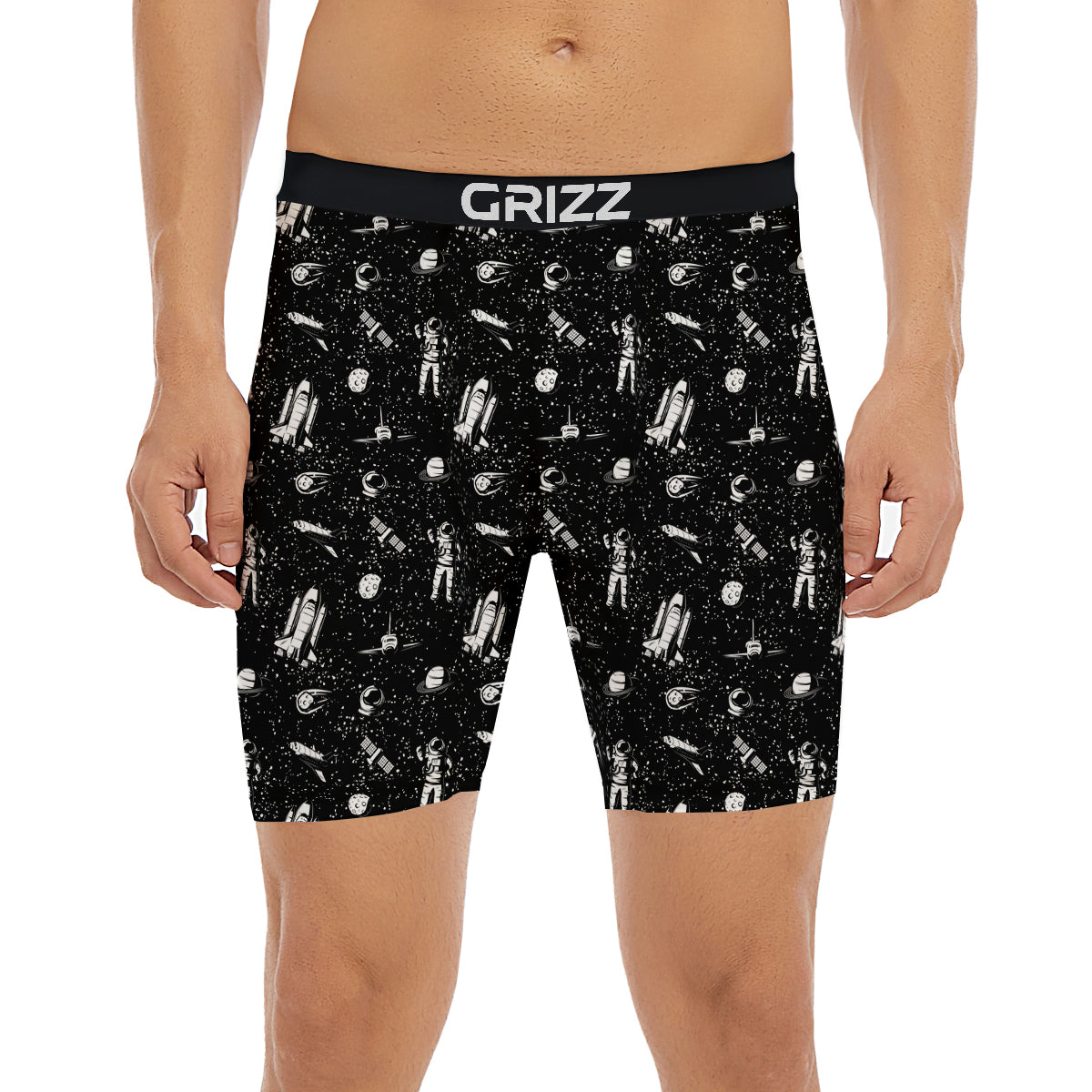 Space Astronaut Black Print Pattern Boxer Briefs-grizzshop