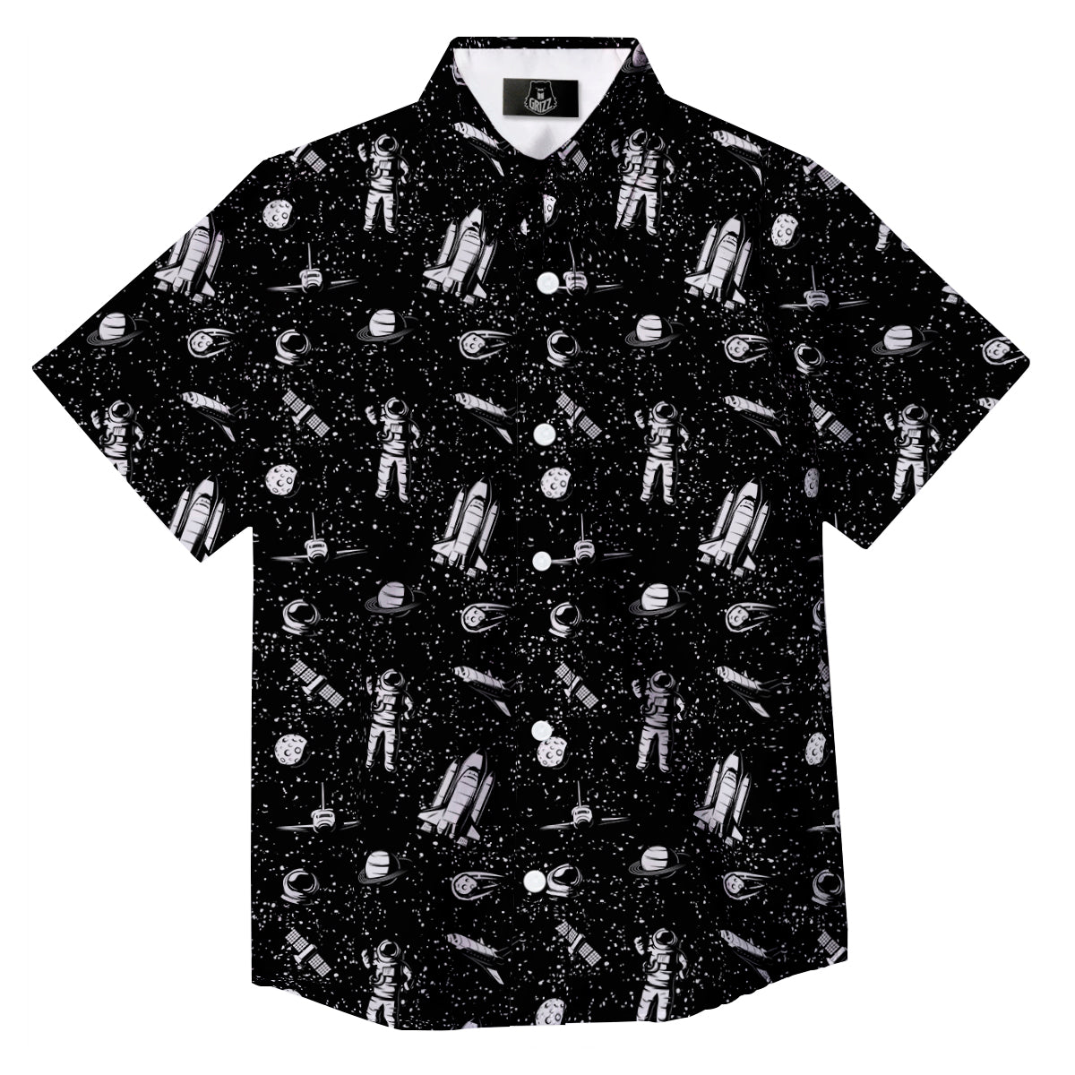 Space Astronaut Black Print Pattern Button Up Shirt-grizzshop