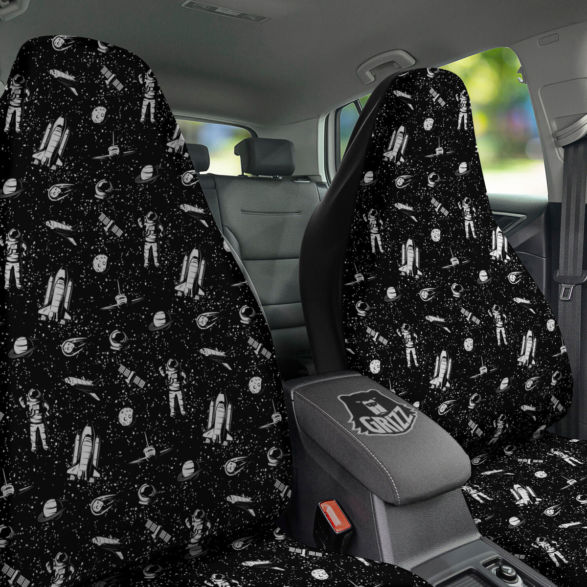 Space Astronaut Black Print Pattern Car Seat Covers-grizzshop