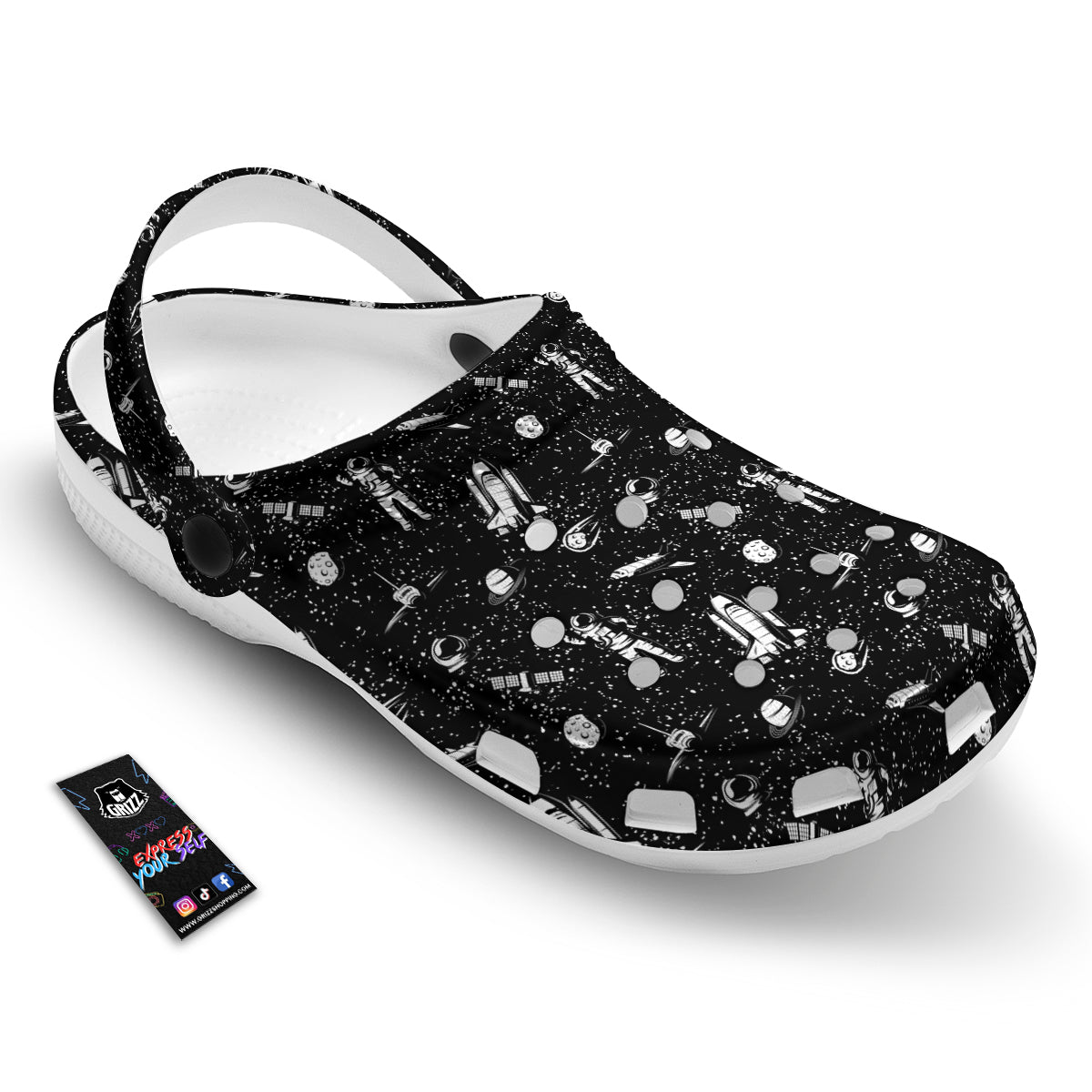 Space Astronaut Black Print Pattern Clog-grizzshop