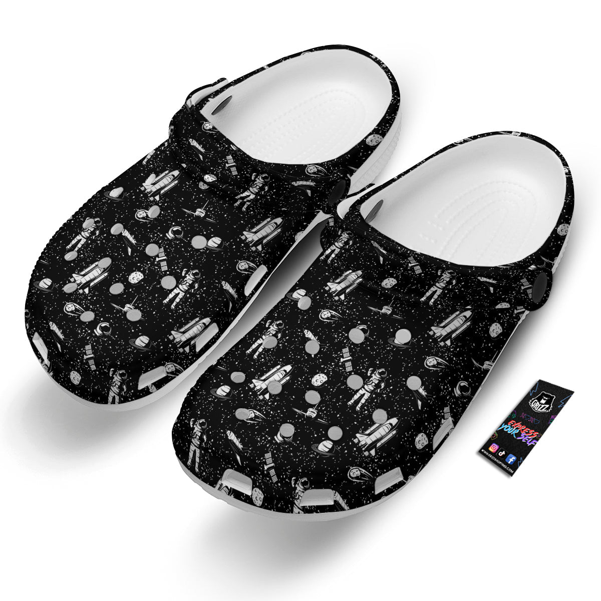 Space Astronaut Black Print Pattern Clog-grizzshop