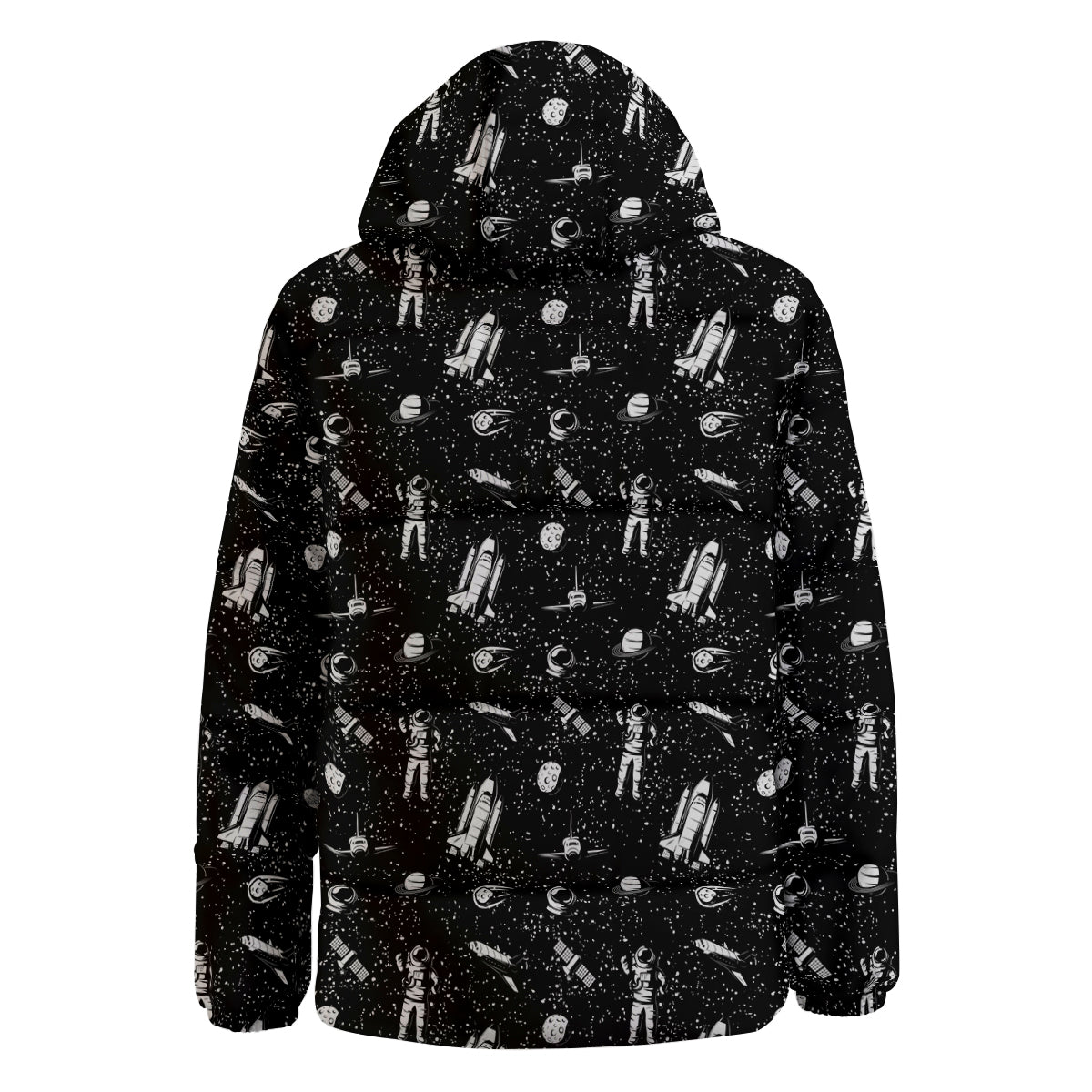 Space Astronaut Black Print Pattern Down Jacket-grizzshop