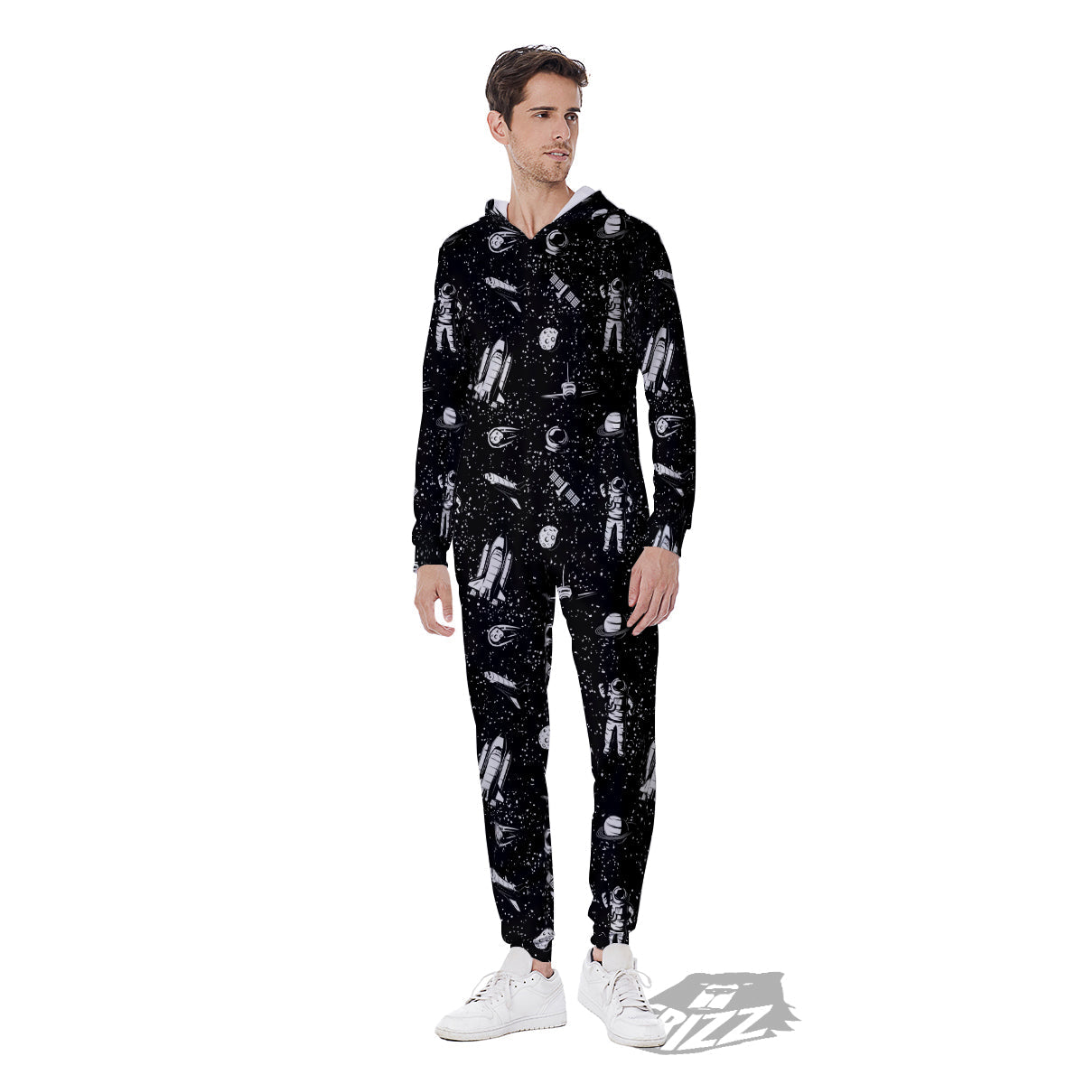 Space Astronaut Black Print Pattern Men's Jumpsuit-grizzshop