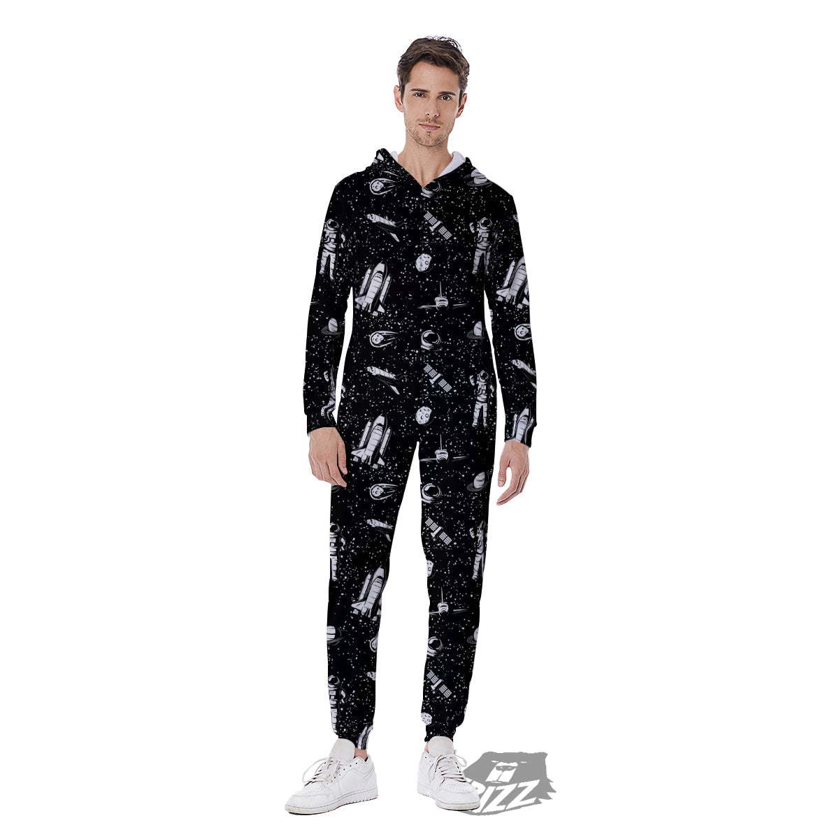 Space Astronaut Black Print Pattern Men's Jumpsuit-grizzshop