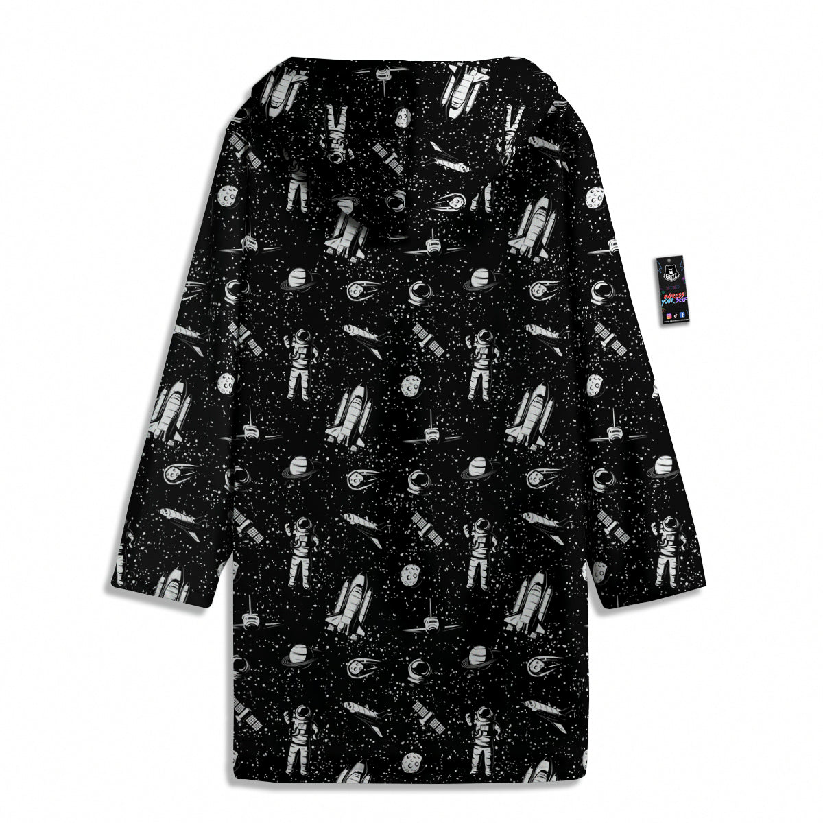 Space Astronaut Black Print Pattern Men's Windbreaker Jacket-grizzshop