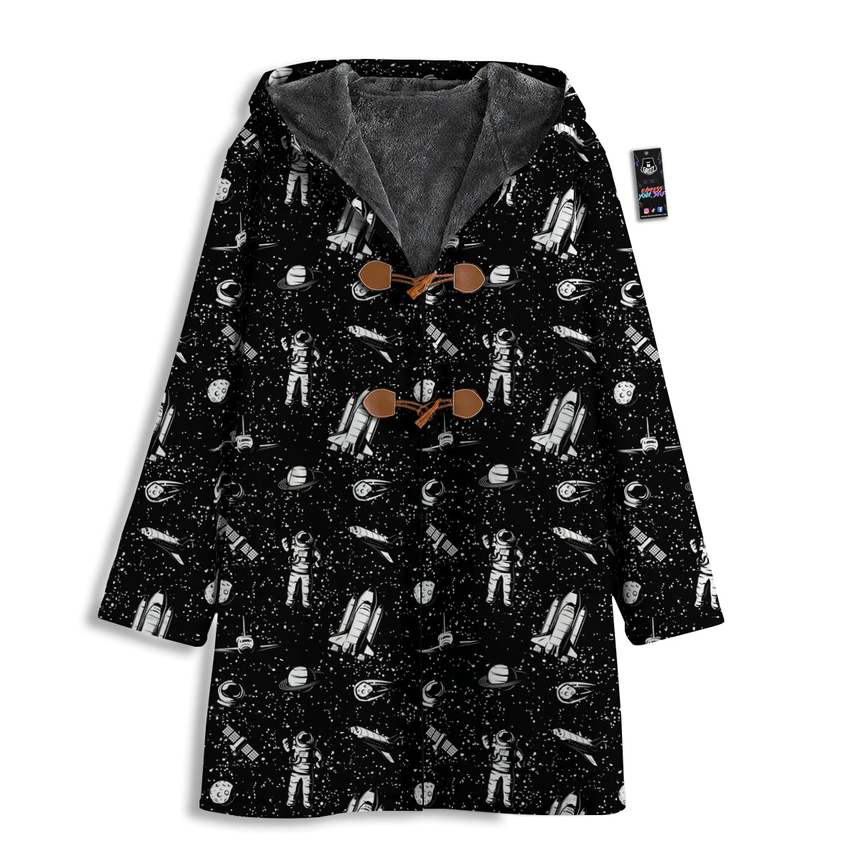 Space Astronaut Black Print Pattern Men's Windbreaker Jacket-grizzshop