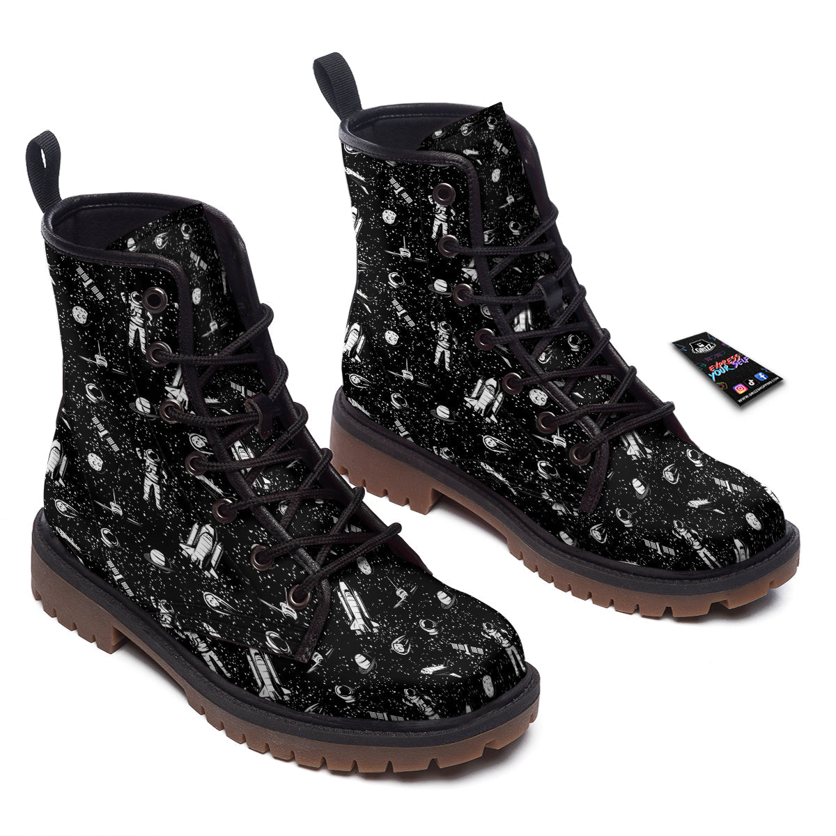 Space Astronaut Black Print Pattern Work Boots-grizzshop