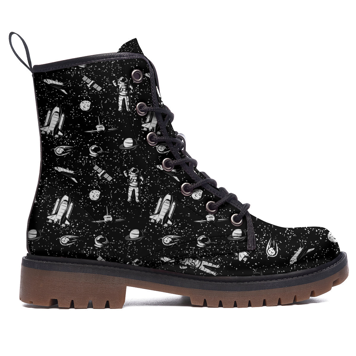 Space Astronaut Black Print Pattern Work Boots-grizzshop