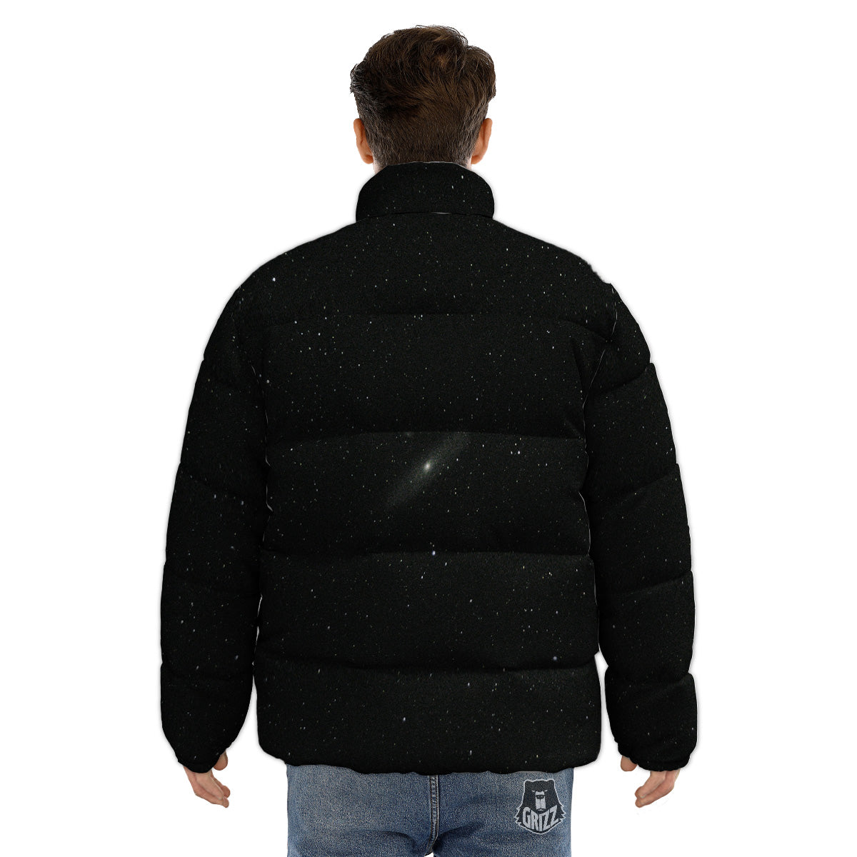 Space Black Print Puffer Jacket-grizzshop