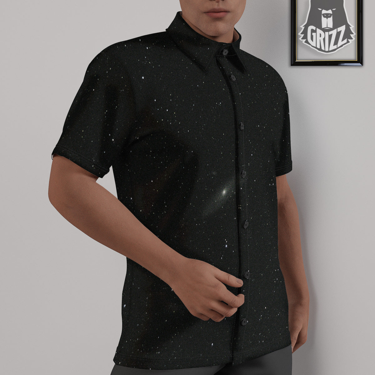 Space Black Print Untucked Shirts-grizzshop