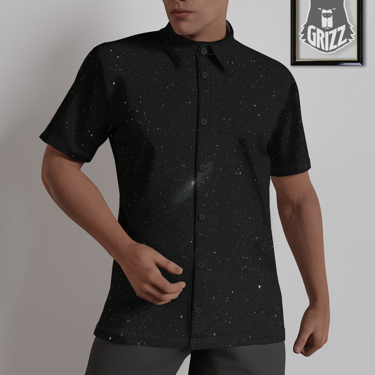 Space Black Print Untucked Shirts-grizzshop
