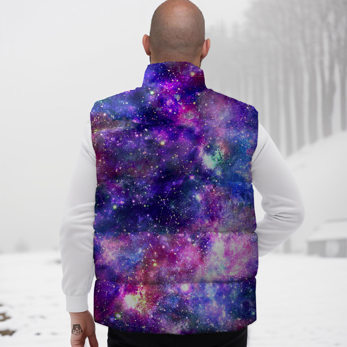 Space Blue Starfield Purple Galaxy Print Down Vest