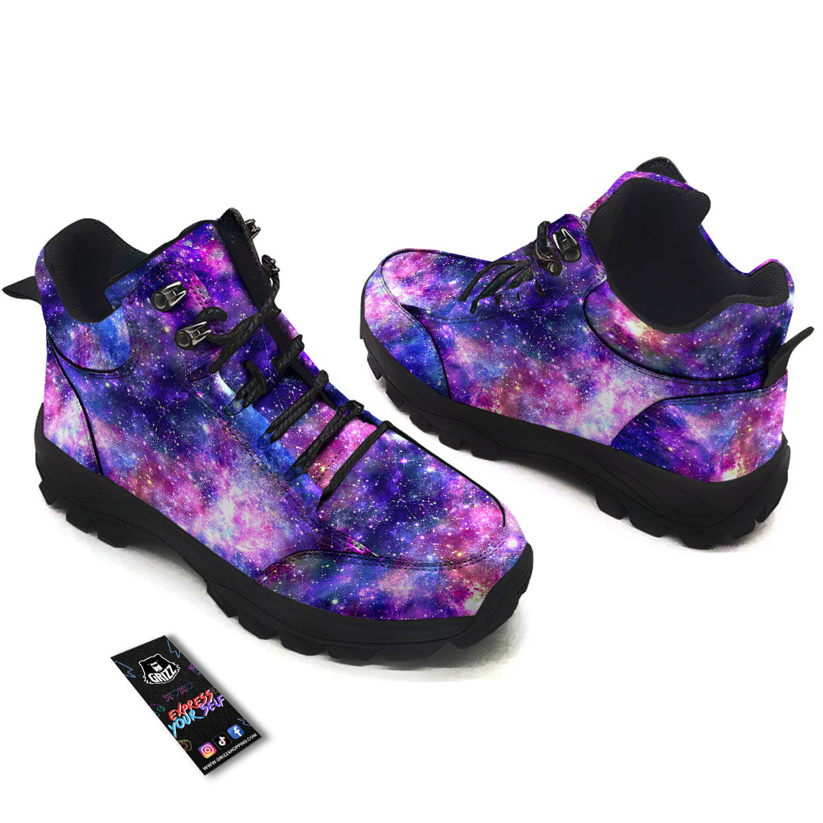 Space Blue Starfield Purple Galaxy Print Hiking Shoes-grizzshop