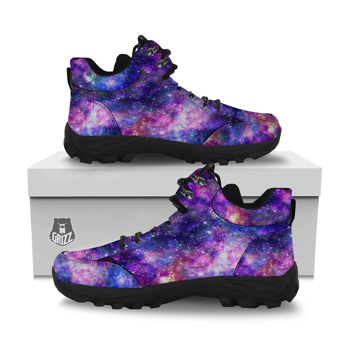 Space Blue Starfield Purple Galaxy Print Hiking Shoes-grizzshop