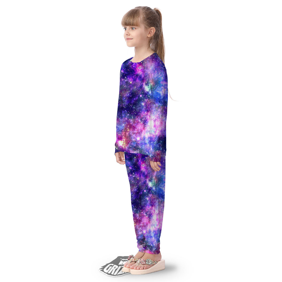 Space Blue Starfield Purple Galaxy Print Kid's Pajamas-grizzshop