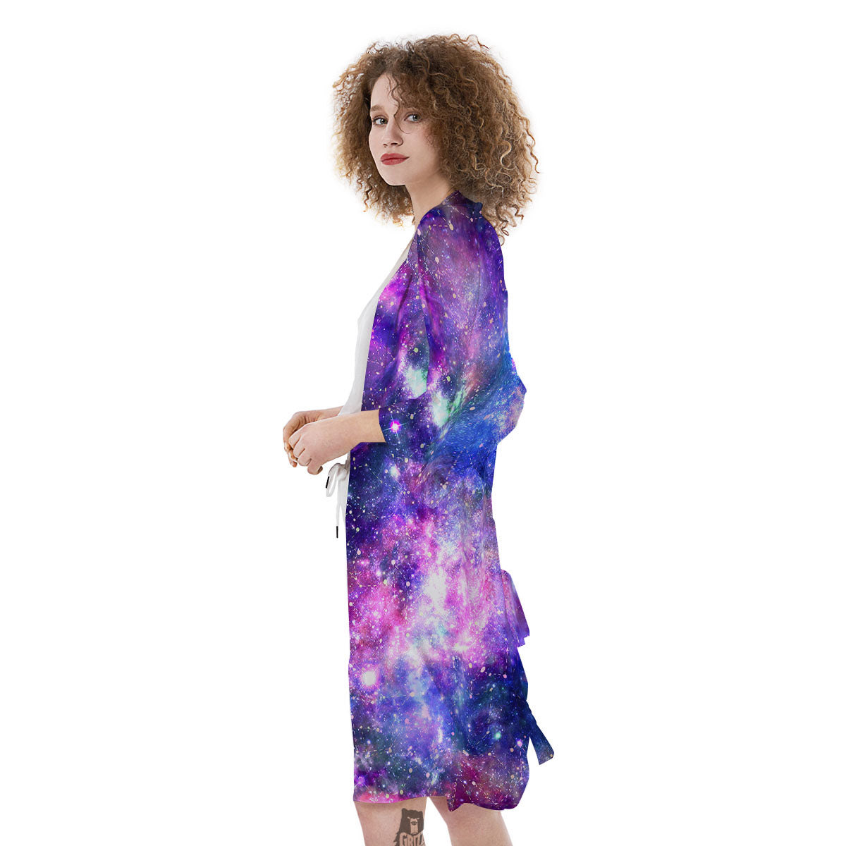 Space Blue Starfield Purple Galaxy Print Kimono-grizzshop