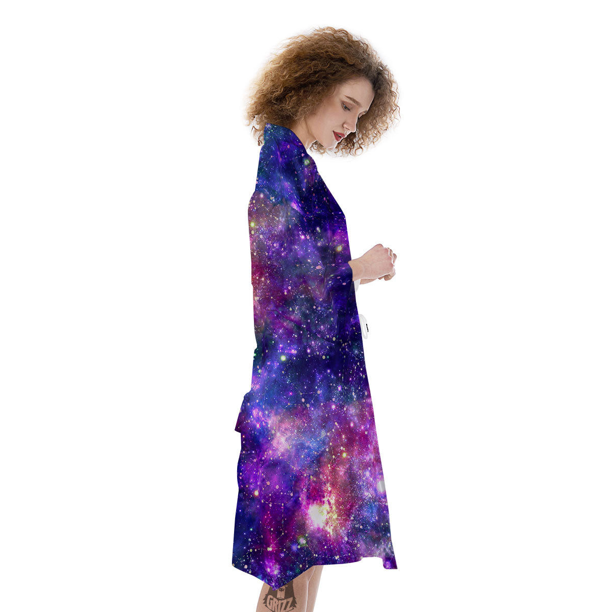 Space Blue Starfield Purple Galaxy Print Kimono-grizzshop