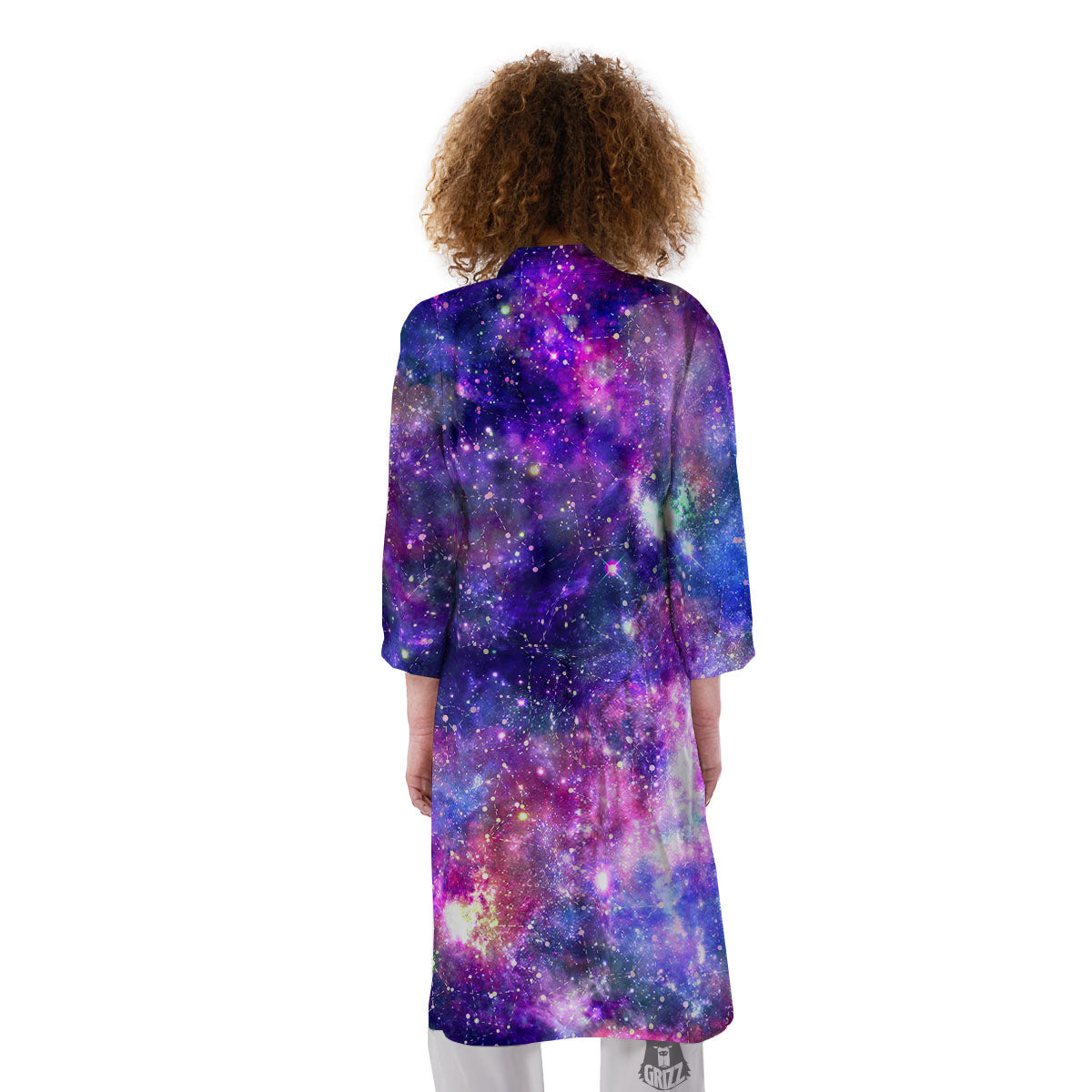 Space Blue Starfield Purple Galaxy Print Kimono-grizzshop